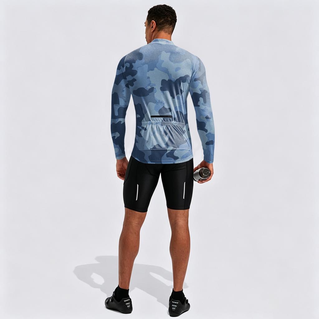 Herren Langarm Fahrradtrikot Atmungsaktiv Schnelltrocknend Mit Reißverschluss Rundhals Bedrucktes Sportshirt für Outdoor-Aktivitäten