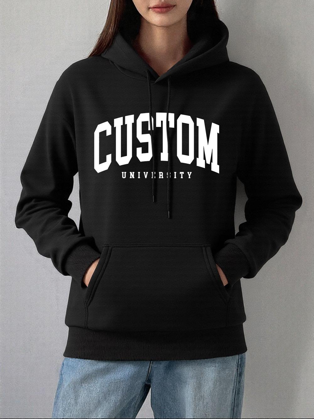 

Custom University Printed Hoodies Women Basics Pocket Sweatshirts Autumn Fleece Warm Pullovers Comfortable Casual Womans Clothes 2XL