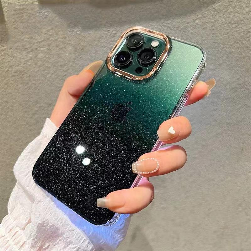 Luxury Gradient Glitter Bing Phone Case For iPhone 16 Pro Max 15 14 13 12 11 Plus Plating Transparent Shockproof Bumper Cover