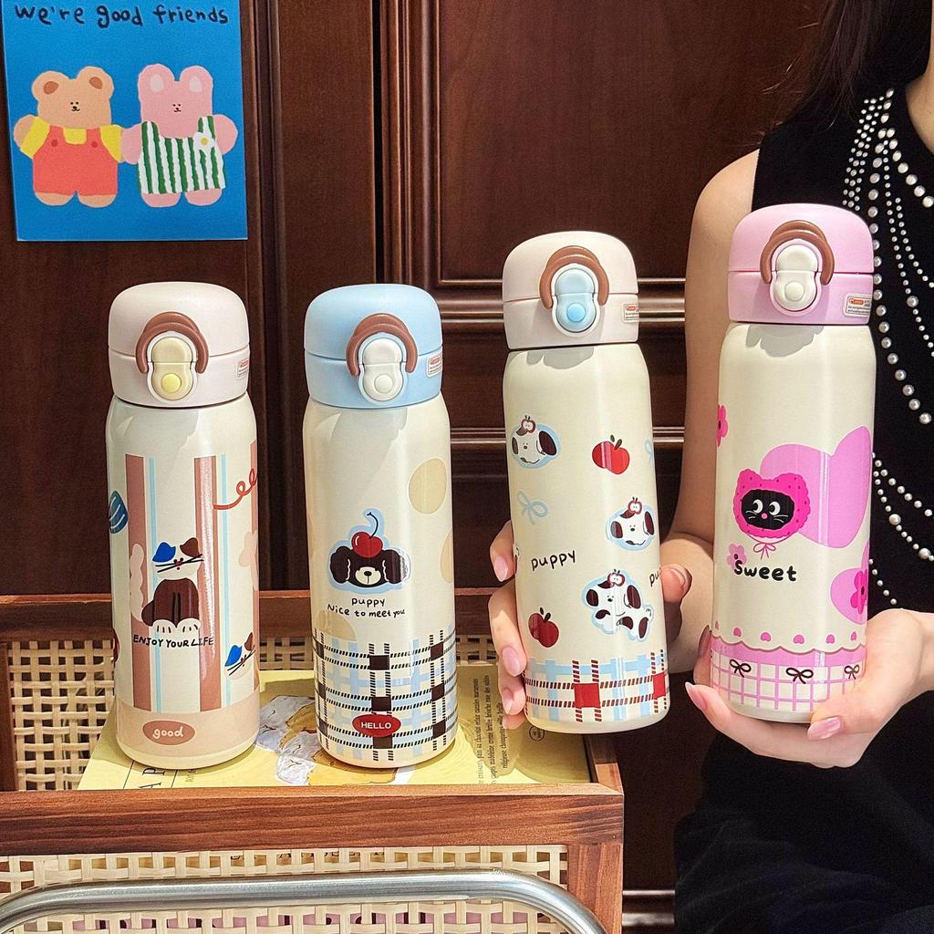 Mengqu Double Drink Straw Cup Stainless Steel Vacuum Double Drink Cup High Value Student Cup Exquisite Gift Water Cup