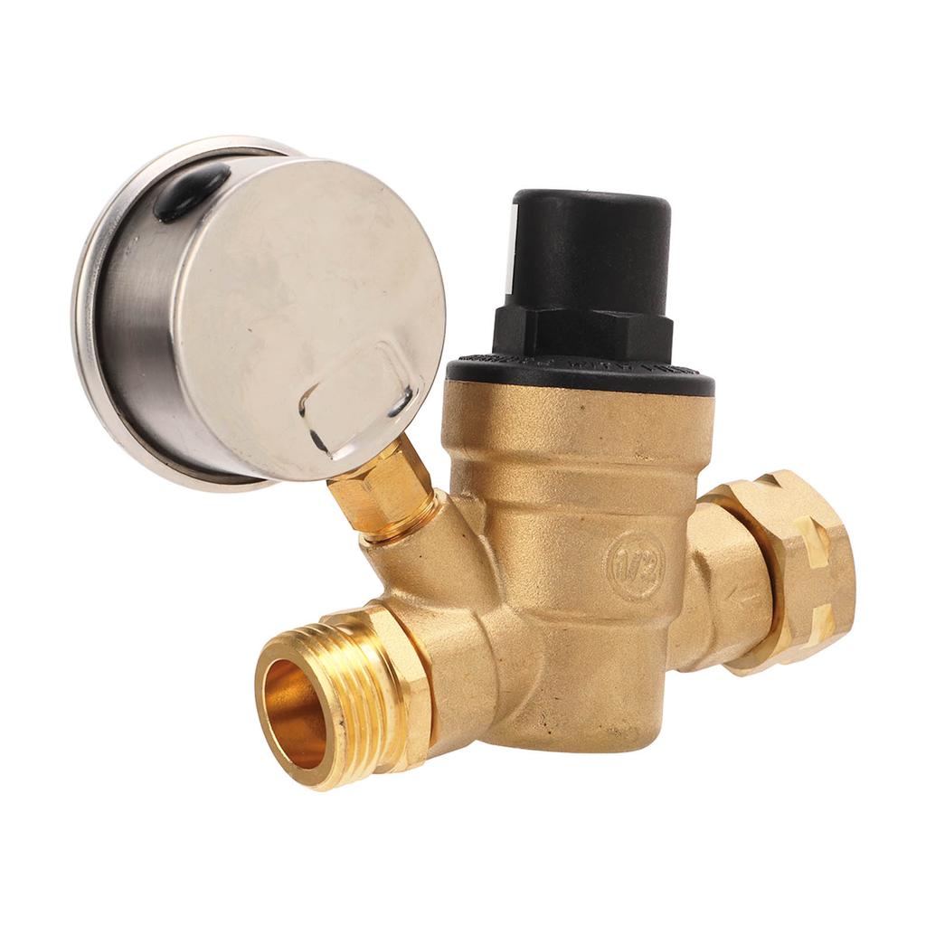 RV Water Pressure Regulator Valve Adjustable Water Pressure Reducer with Gauge for Camper Trailer RV Plumbing System