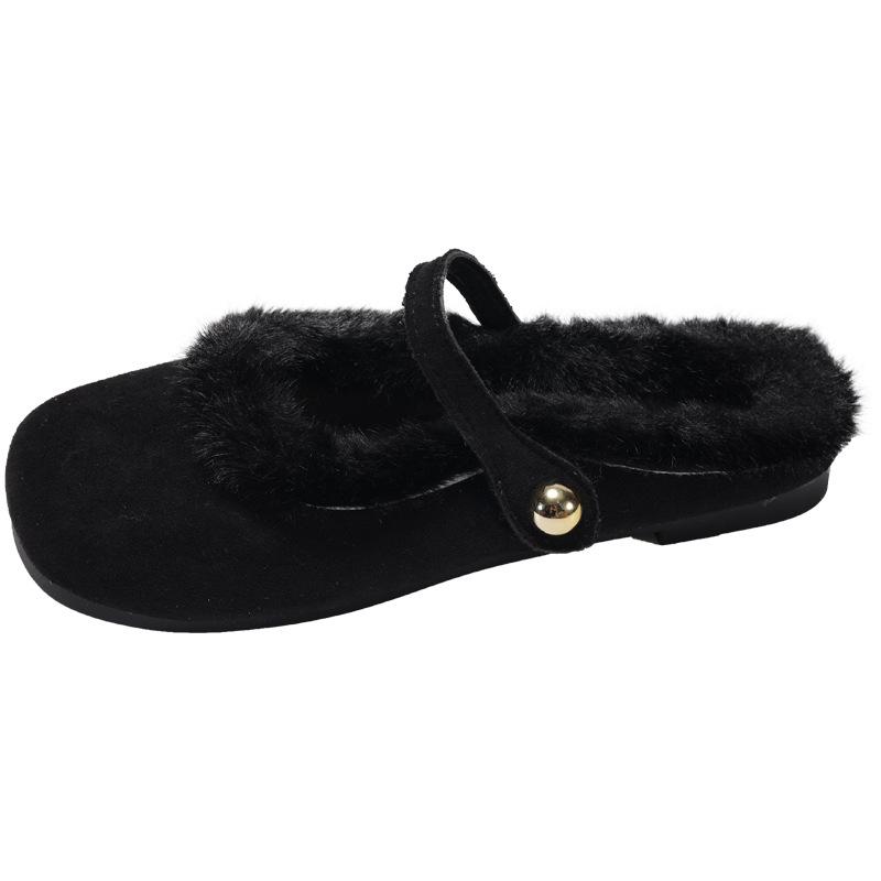 Женские плоские хлопковые тапочки Зимние лоферы Ретро Британский стиль Теплые ботинки Леопардовый принт Мэри Джейн Меховые тапочки Pantoufles Femme 39 чёрный 2590₽