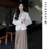 ELLASSAY 2026 Summer Solid Wrap Pleated A-line Midi Skirt