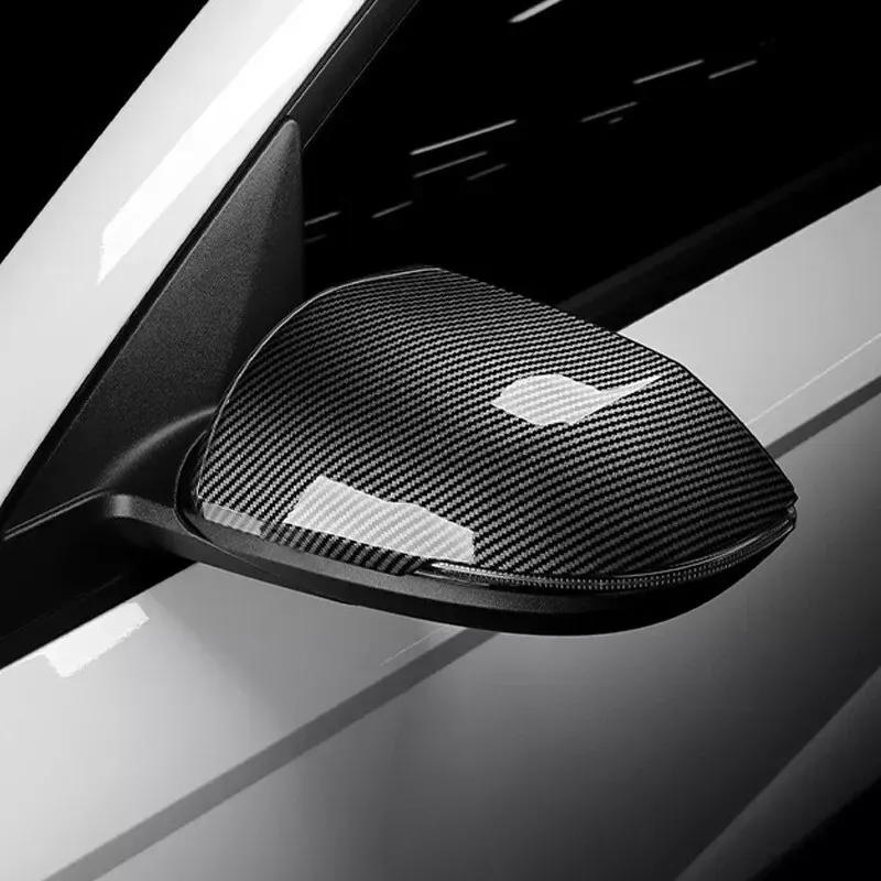 For Hyundai Kona 2024 2025 Car Sticker Rearview Side Mirror Cover Wing Cap Exterior Door Rear View Case Trim Carbon Fiber Look