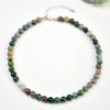 1PC Vintage Natural Stone Indian Agate 4-10mm Necklace Women's Exquisite Trendy Autumn And Winter Holiday Handmade Zircon