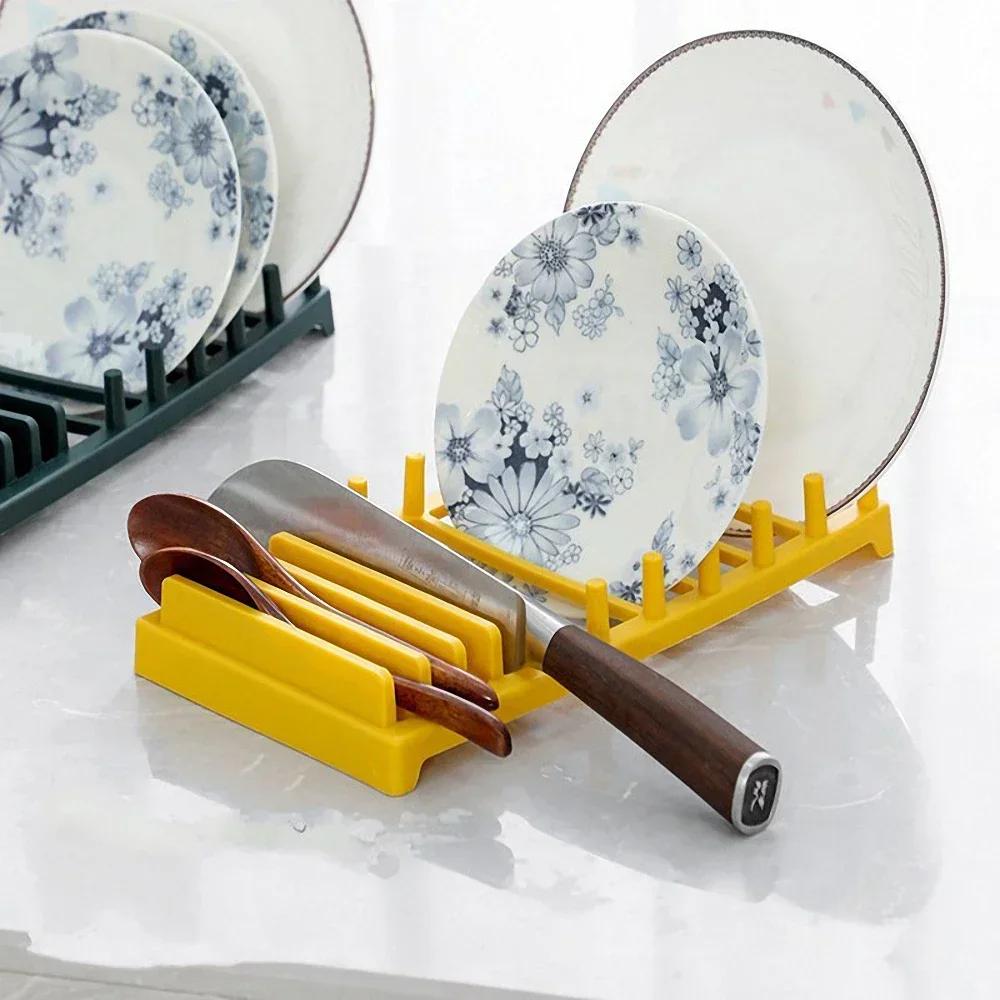 Suport pentru Bol/Farfurie/Capac cu Utilizare Multiplă, Rafturi de Depozitare/Scurgere, Poziții Multiple pentru Carduri, Farfurie, Suport pentru Cuțite, Organizare Ustensile de Bucătărie