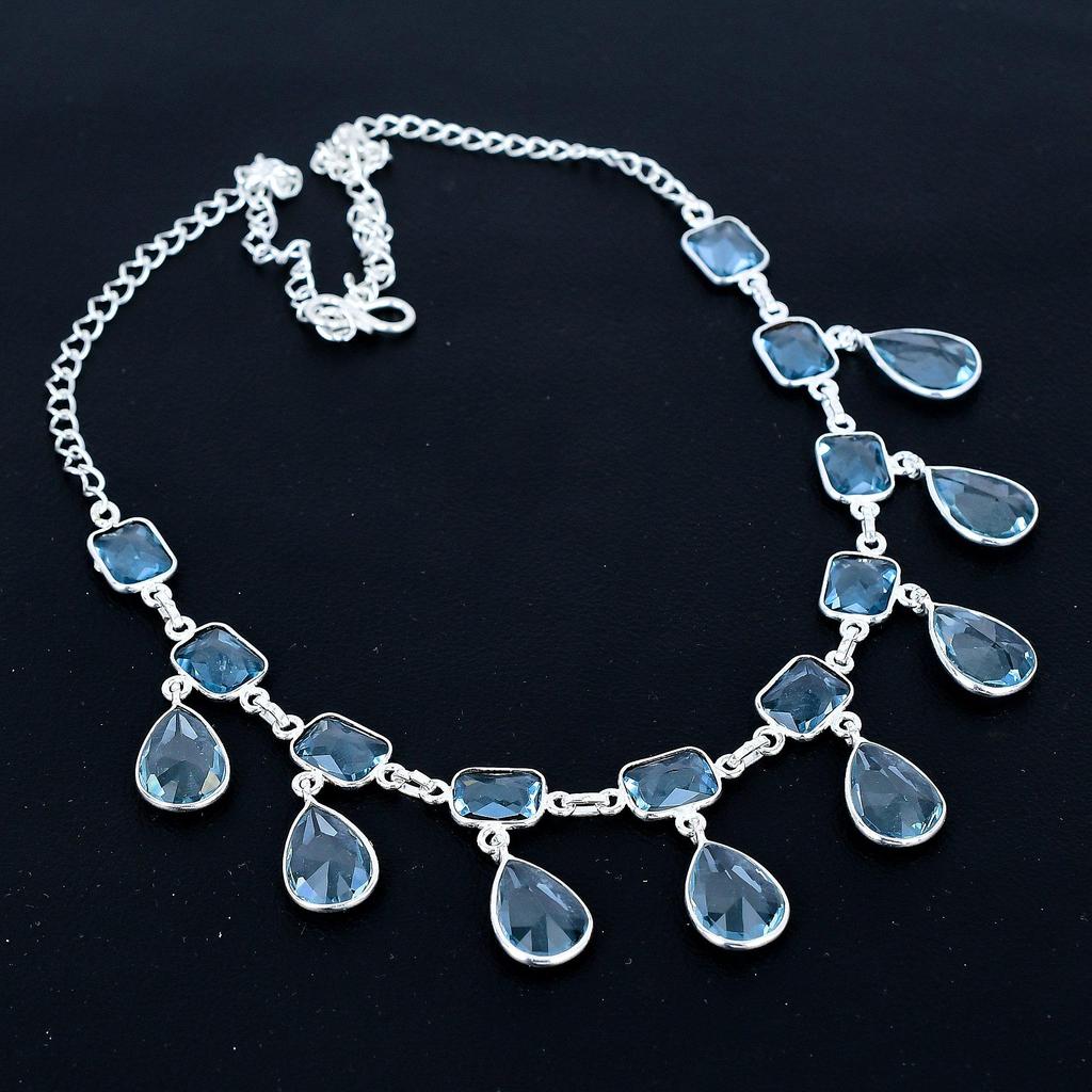 Aquamarine Heart Gemstone Necklace 925 Sterling Silver Necklace Aquamarine Necklace Bohemian Handmade Silver Necklace Gift For Birthday