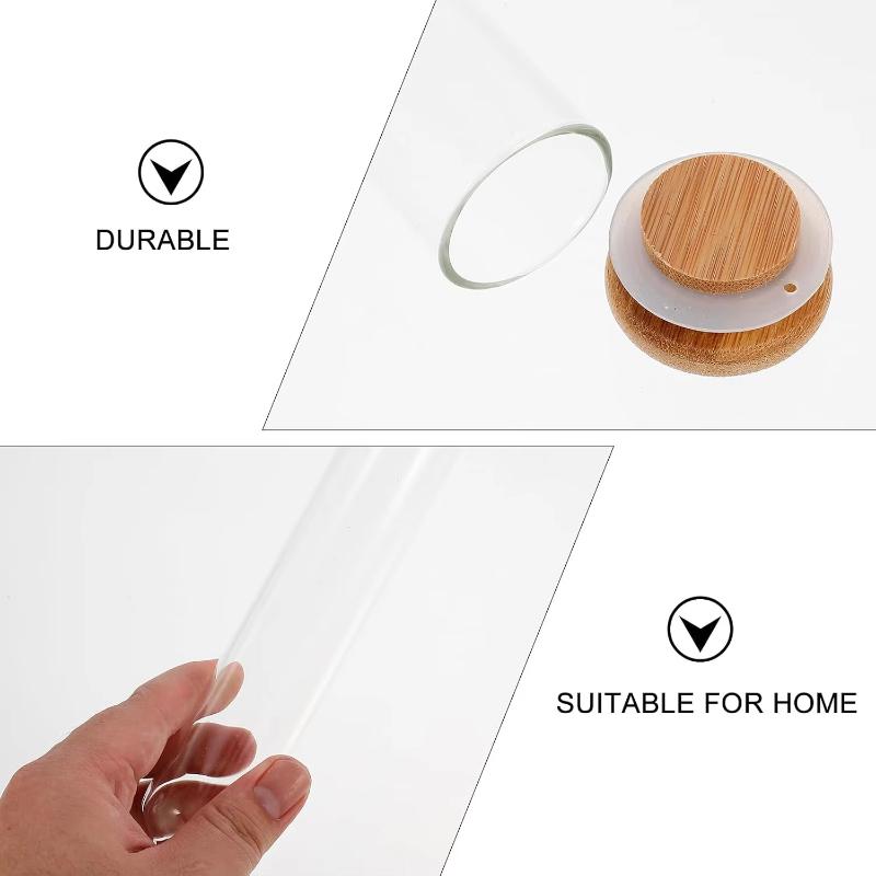 1 Glass Test Tube with Bamboo Stopper, Transparent Flat Mini Glass Bottle, Suitable for Party Gift Decoration Glass Display