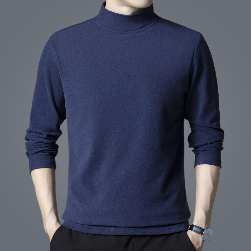 Woodpecker Men's Dual-Fleece Long Sleeve T-Shirt - Half Turtleneck, Brushed, Warm, Versatile Top for Autumn/Winter.