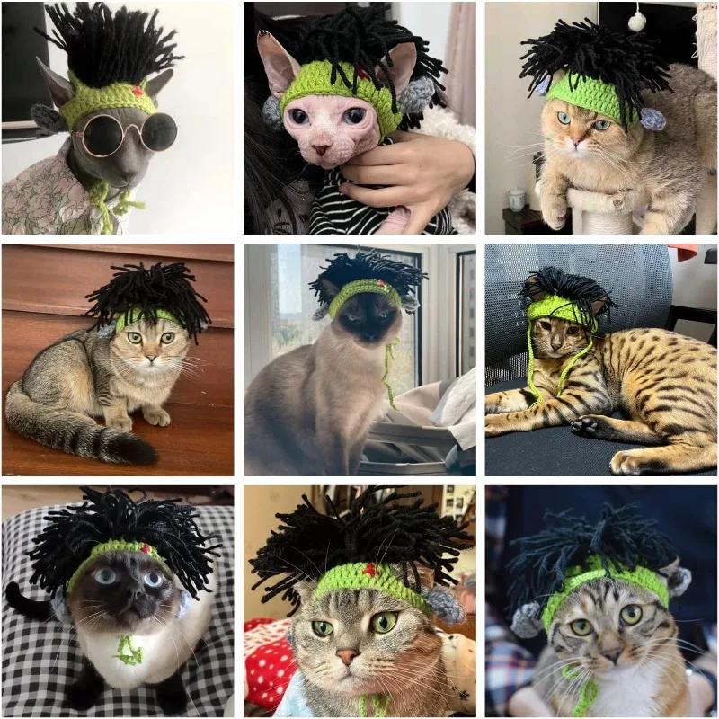 Punk Style Winter Cat Hat With Ear Holes Refined Knitted Easy To Wear Pet Hat for Sphynx Kitten Hairless Cats Devon Rex