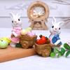 2Pcs Easters Bunnies Sculptures Resins Animal Ornaments Rabbit with Cart Figurines for Balconies Patios or Home Decors
