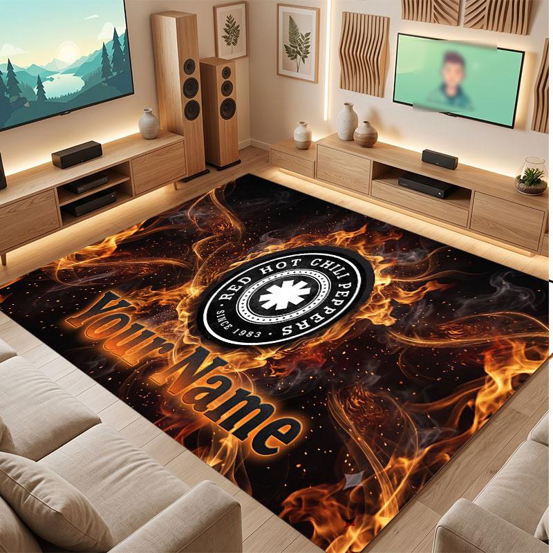 Tappeto in Velluto di Cristallo Personalizzato Red Hot Chili Peppers, Tappeto Morbido Antiscivolo con Testo Nome Personalizzato per Soggiorno Camera da Letto