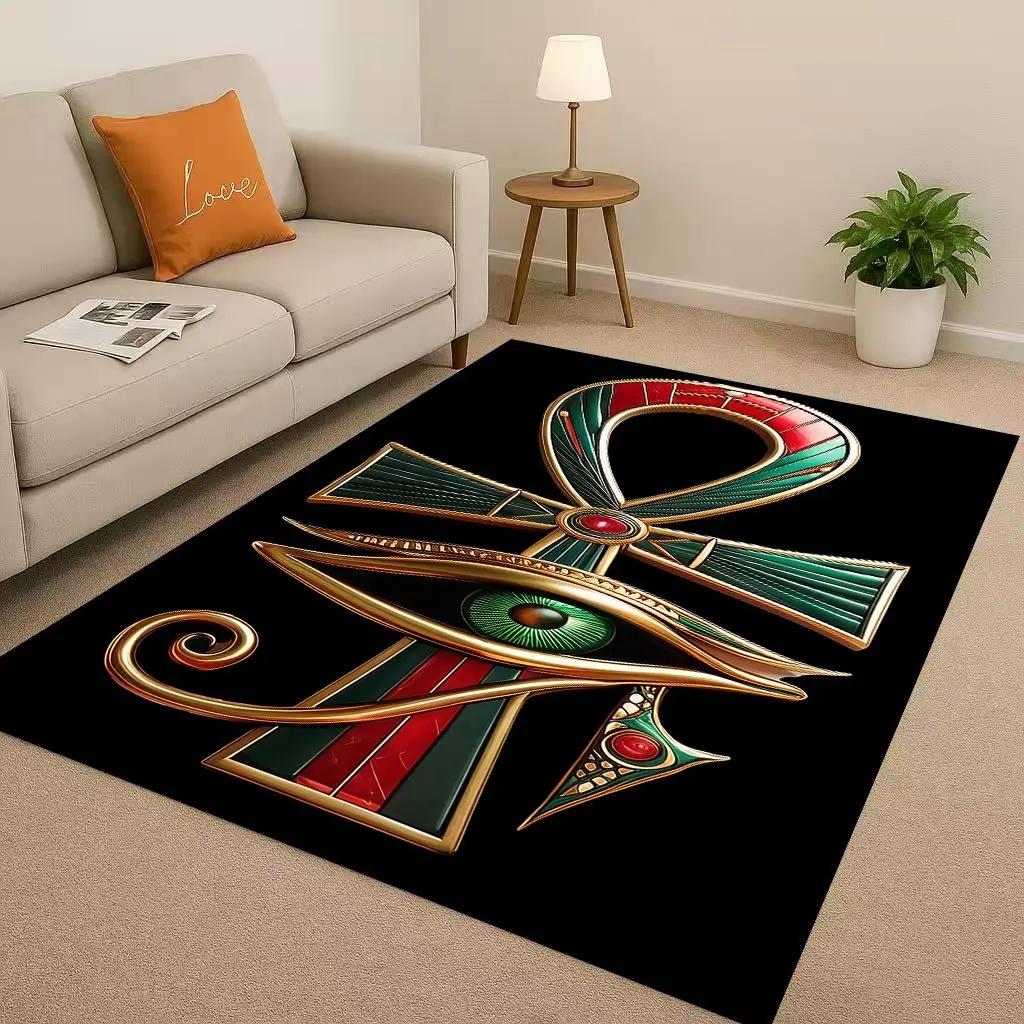 Retro Ancient Egypt Pictographic Eye of Horus Living Room Non-Slip Area Rug Carpet for Bedroom Sofa ,Easy Clean Home Doormat