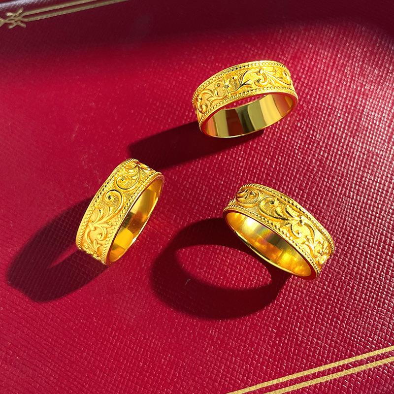 Luxury 24K 9999 Pure Gold Real Gold Men's and Women's Auspicious Ancient Pattern Ring