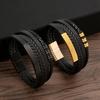 Edelstahl- und Lederarmband mit magnetischem Verschluss für Damen und Herren