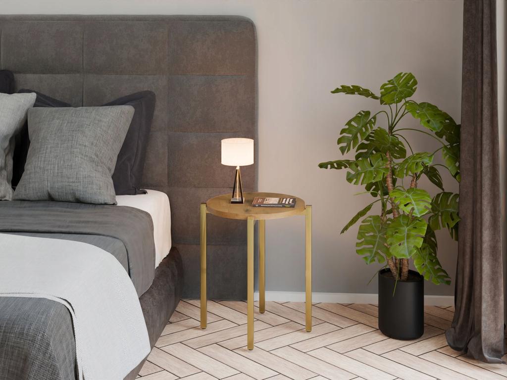 Modern Round Nightstand 35X35X46 Cm Metal Gold