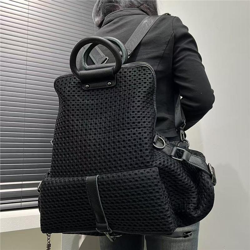 Damen Nylon-Netz-Patchwork-Rucksack Große Kapazität Lässig Vielseitig Schulter-Handtasche