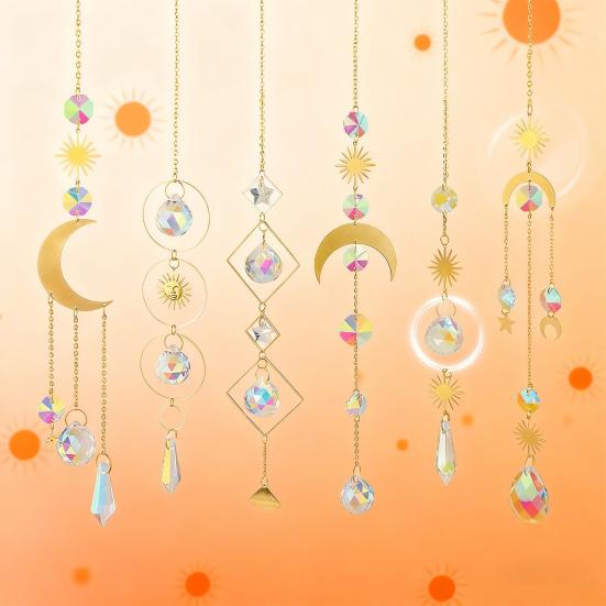 Faux Crystal Suncatcher Hanging Decoration Indoor Outdoor Garden Sun Moon Star Prism Wind Chime Ornament Rainbow Maker Pendant