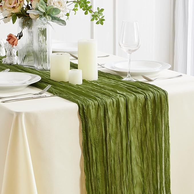 Gauze Table Runner Semi-Sheer Crinkle Table Runner Boho Rustic Decorations For Wedding Reception Bridal Shower Holiday Party