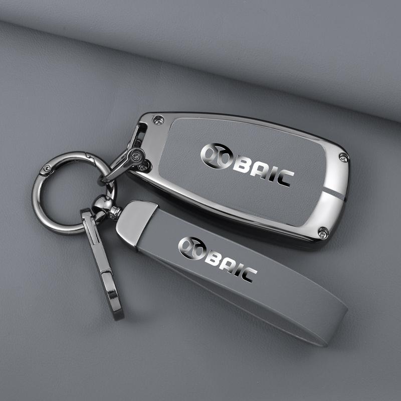 Zinc Alloy Genuine Leather Auto Key Fob Case Cover Keyring Bag Fit For Baic X7 Bj40 Senova D50 D70 X55 X65 Eu5 Eu7 Remote Protector Key Ring Mount