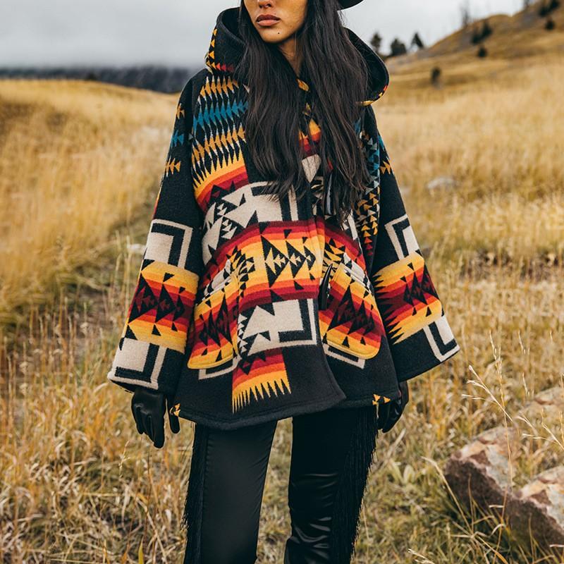 Womens Oversized Vintage Print Wool Blend