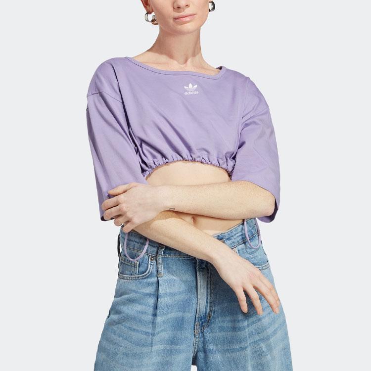 Adidas Letter Print Round Neck Short Sleeve T-Shirt Women Tops Purple IC7203