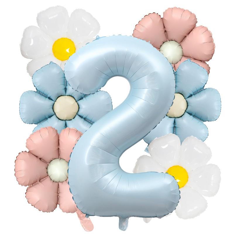 7pcs Matte Finish Daisy Balloon Number Wedding Decor Birthday Party Decoration Aluminum Foil Balloon Baby Shower Decorations