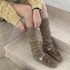 Korean Turn Cuff Leg Warmers for Women Cable Knit Stretchy Footless Socks Students Solid Color Boot Covers Streetwear