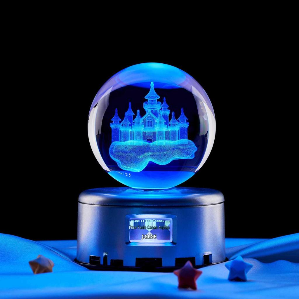 3D Carved Castle in the Sky Crystal Ball Night Light – Luminous Glass Ornament & Valentine's Day Gift
