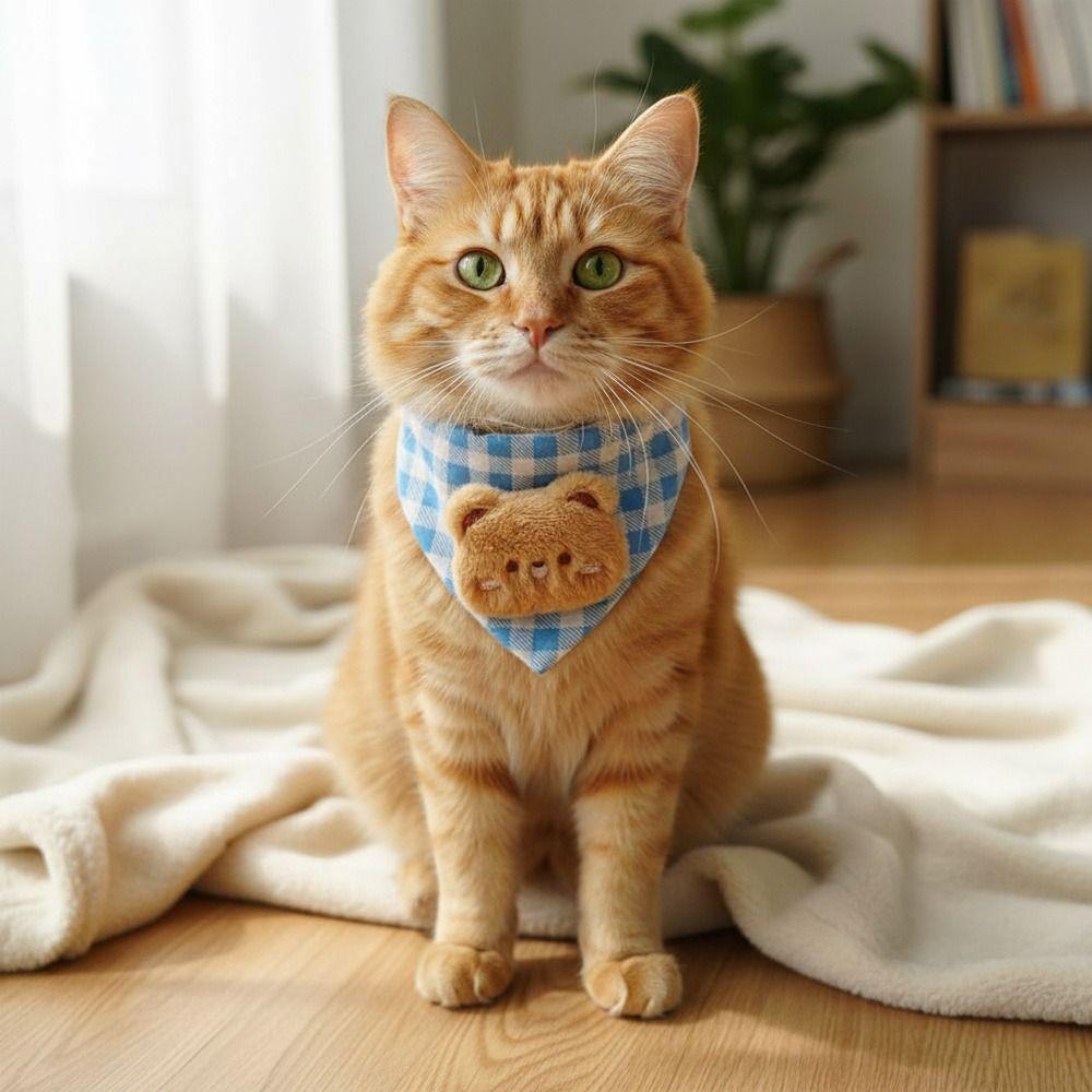 Fashion Plaid Pattern Dog Drool Bib Cute Dog Accessories Pet Triangle Bib Adjustable Pet Water Scarf Cat