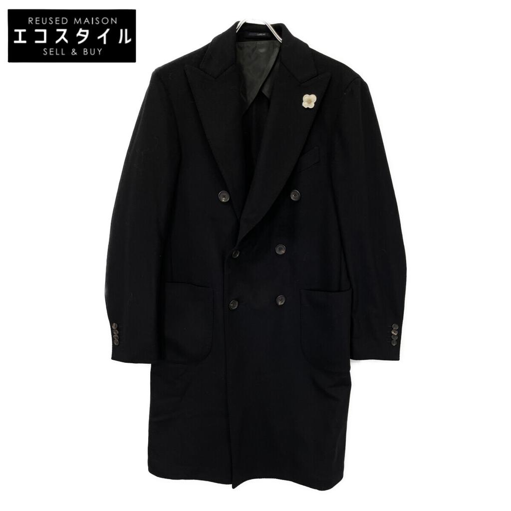 LARDINI Black Cashmere Double Chester Coat IP23659AE Coat 48 blackUsed