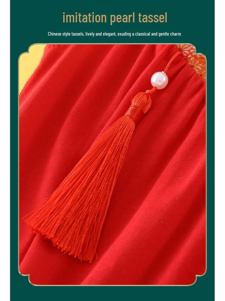 Röd Kortärmad Babyflicka Sommar Romper Onesie - Första Födelsedagsoutfit, 100-dagarsfirande - Stil 5391