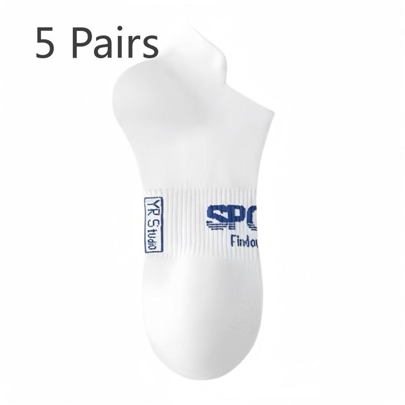 5 Pairs of Men's Spring and Autumn Pure Cotton Deodorant Sports Wicking Short Boat Socks