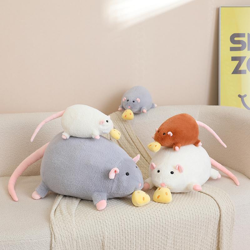 40/70/90cm Pull String Cheese Rat Plush Toy Super Adorable Mouse Plush Toy Gentle Stuffed Animal Birth Date Present Flower Branch Rat Doll