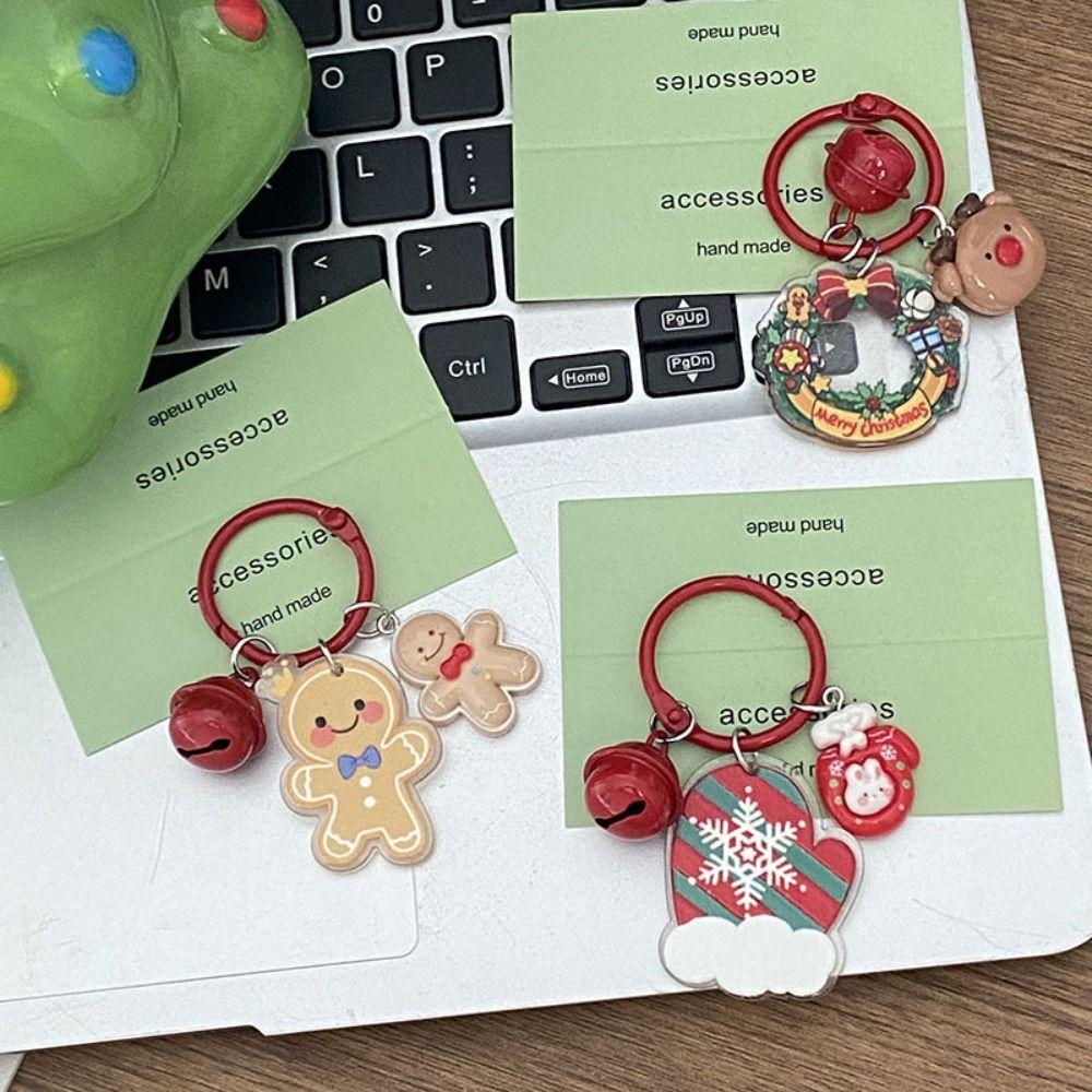 Cute Christmas Keychain Cartoon Creative Pendant Kawaii Acrylic Keyring