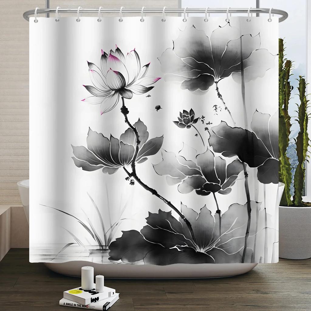 Chinese Ink Painting Landscape Shower Curtain Mountain Bamboo Modern Art Home Decor Bathroom Curtains Waterproof Shower Curtains