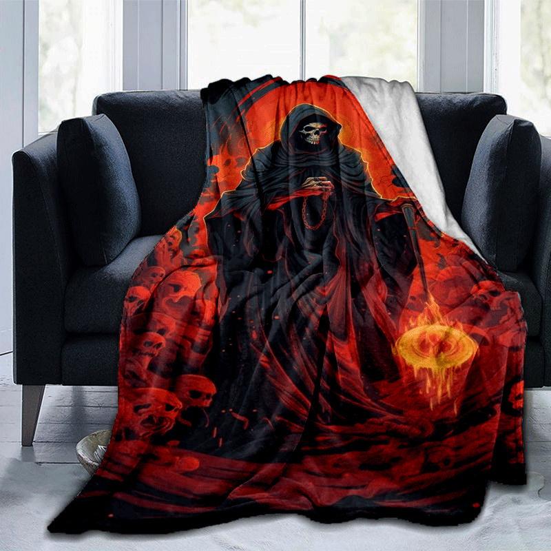 1pc Skeleton Printing Lightweight Flannel Blanket, Comfortable and Warm Blanket, for Camping Sofa Bed and Couch Office, in All Seasons