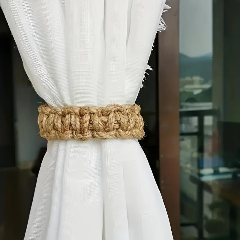 4pcs Boho-Chic Braided Curtain Ties - Vintage Brown Rope Holdbacks for Linen Drapes, for Bedroom & Living Room Decor, Curtain Decor curtain ties