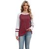 New Autumn and Winter Round-neck Off-the-shoulder Sleeve Knitted Top with Color-blocking and Patchwork Sweater