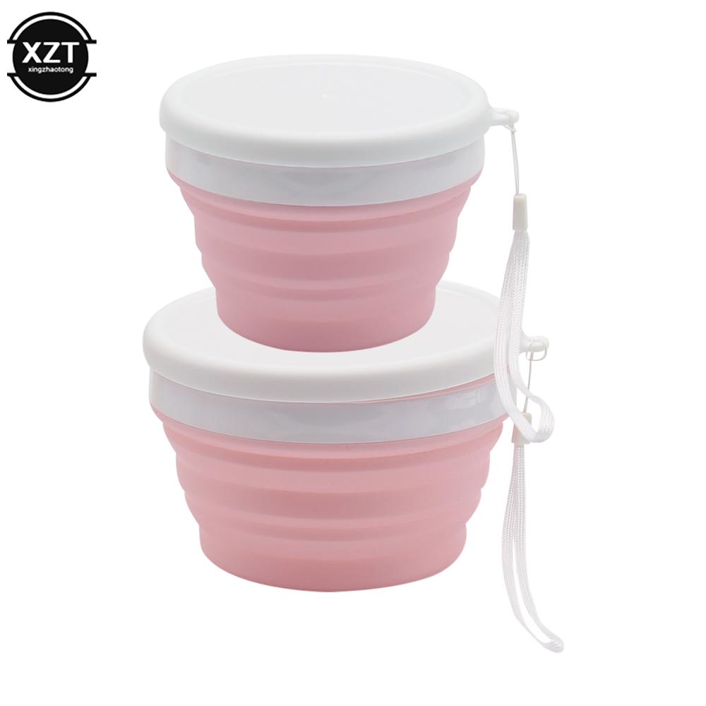 

Набори силіконових складних мисок для подорожей, кемпінгу, відкритий ланч-бокс, портативна силіконова миска, миска для салату з кришкою, кухонний інструмент для відпочинку на природі 550ml рожевий