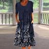 Women's Retro Printed Skirt Short Sleeve Skirt Round Neck Dress Summer Dress