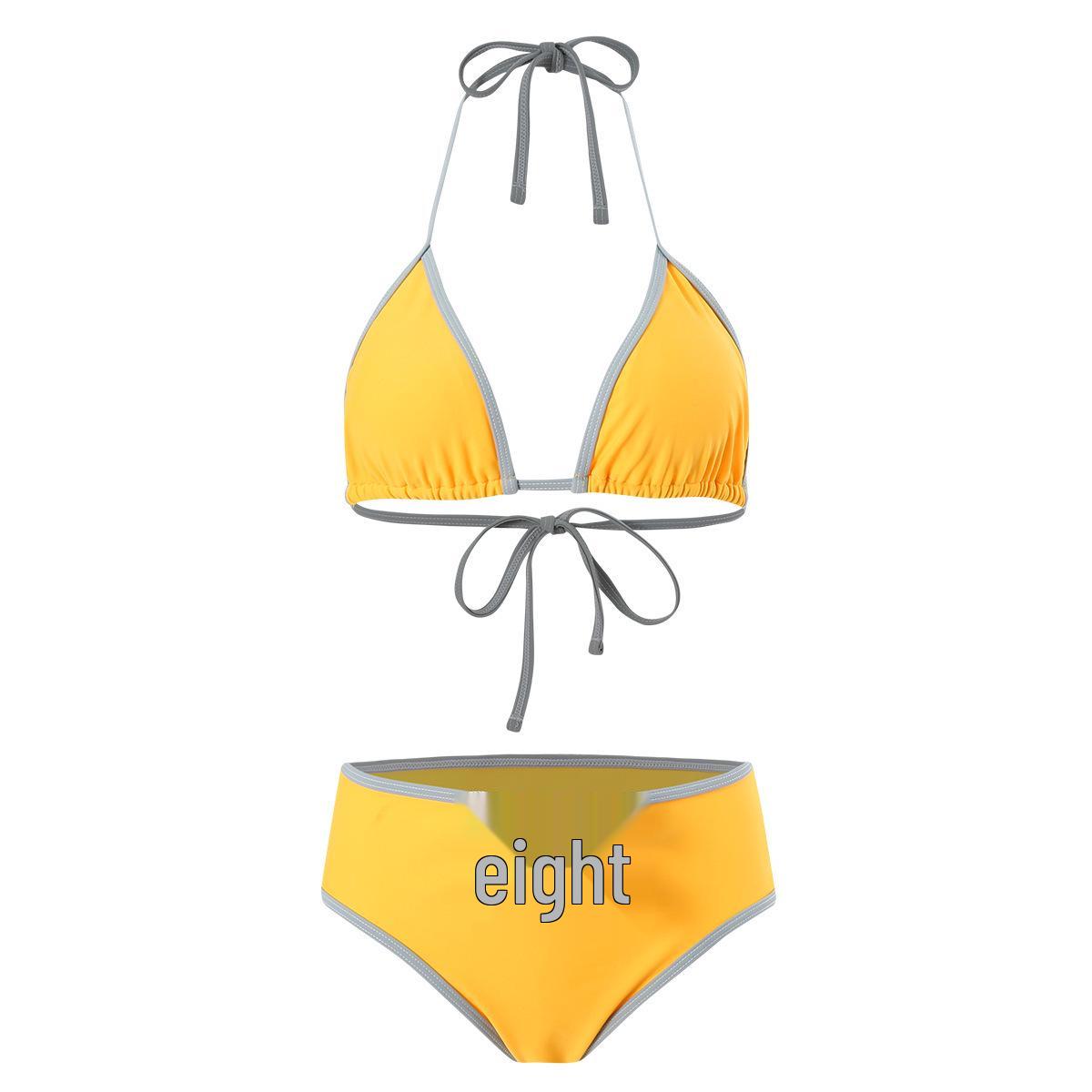 

Европейский и американский женский сексуальный раздельный купальник бикини со шнуровкой L жёлтый