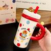 Cartoon Straw Cup Large Capacity Ceramic Drinking Cup with Lid  Cute Animal Breakfast Milk Cup  Souvenir