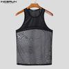 INCERUN Men Sleeveless Mesh Sheer Patchwork Fitted Party Club Tank Tops