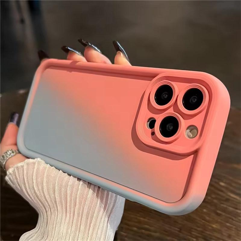 Gradient Liquid Silicone Soft Phone Case For iPhone 16 15 14 13 12 11 Pro Max Plus Candy Color Shockproof Thickened Bumper Cover