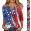 Women's T Shirt Independence Day Print Button 3/4 Sleeve Daily Weekend Fashion Basic V- Neck Regular Top