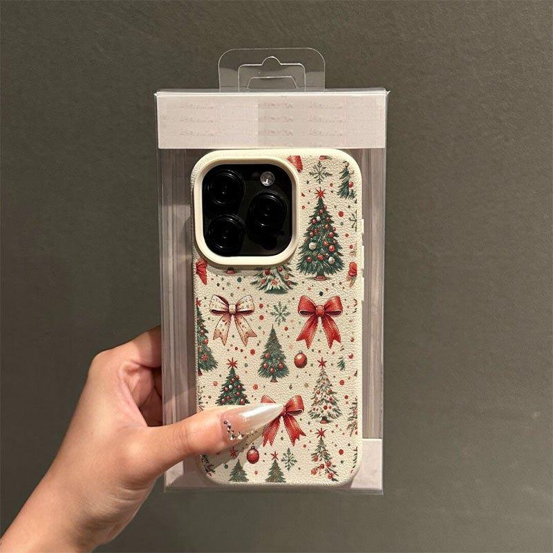 Christmas-Themed Red Tree Light Phone Case For iPhone 17 16 Pro Max 15 Plus 14 13 12 11 17Air XS Max XR X Faux Leather Cover