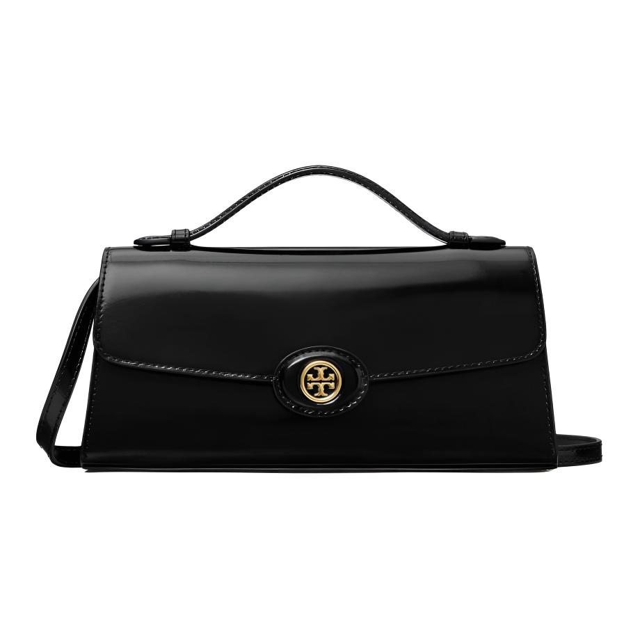 

Tory Burch Robinson Mini Leather Shoulder Tote Bag With Gold Metal Logo Women handbags Black 164994-001 Basic Set (Bag+Dust Bag)