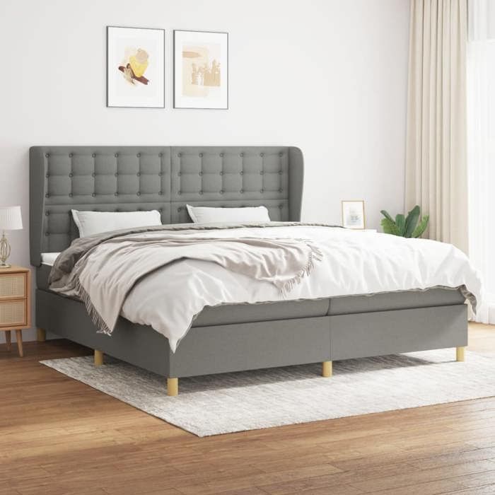 3128870 vidaXL Lit à sommier tapissier avec matelas Gris foncé 200x200cm Tissu