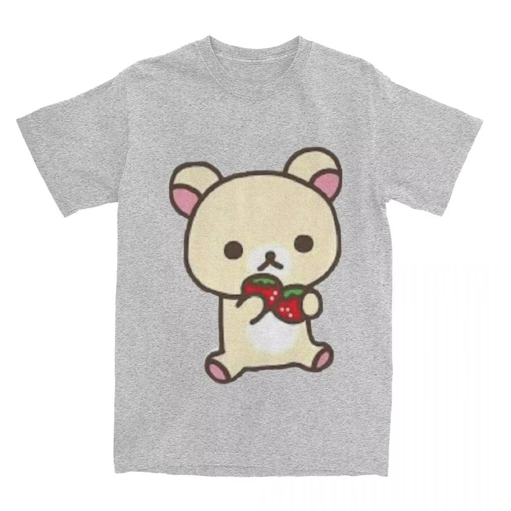 Unisex Leisure Rilakkuma Strawberries T-Shirts Women Round CollarT Shirts Animal Bear Short Sleeve Tees Women Tops